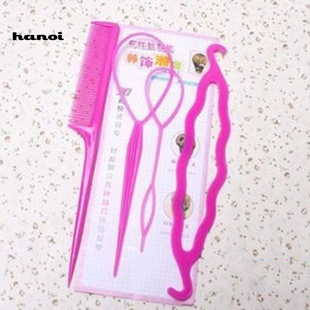 Han_ 4Pcs / Set Sisir / Loop / Alat Bantu Pembuat Sanggul / Kepang Rambut DIY Untuk Wanita