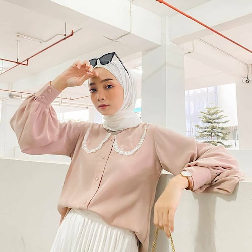 BAJU ATASAN WANITA BAJU KOREA VINTAGE ANNA TOP BLUS BLOUSE KERAH RENDA BAJU MUSLIM