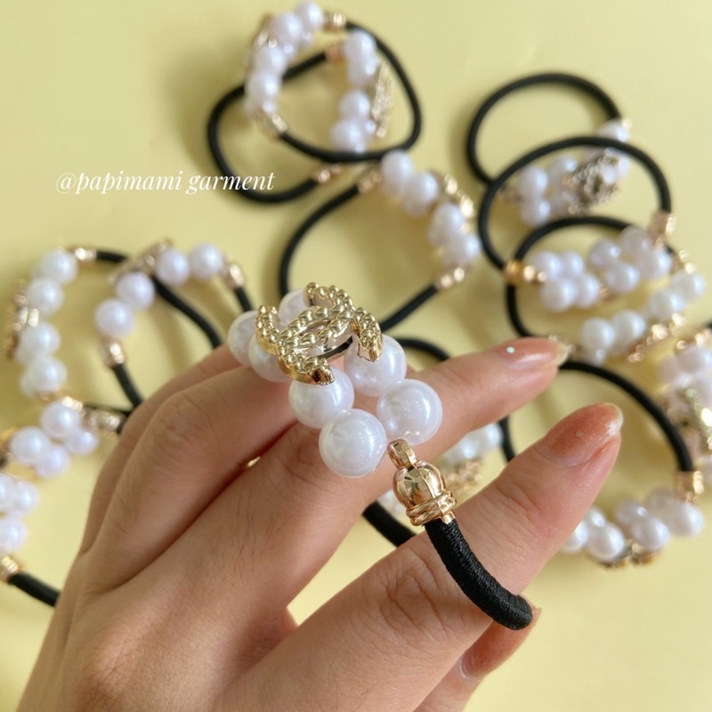 Ikat Karet Rambut Chanel Elegant Mutiara