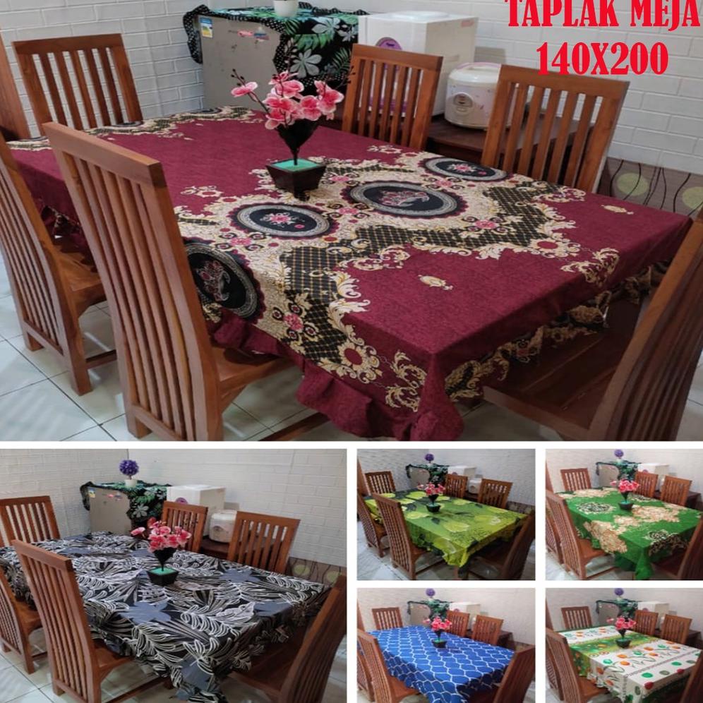 ALAS COVER TAPLAK MEJA MAKAN KAIN MODEL RUMBAI 140X200 KURSI 4 DAN 6 MURAH ANEKA PILIHAN MOTIF BATIK