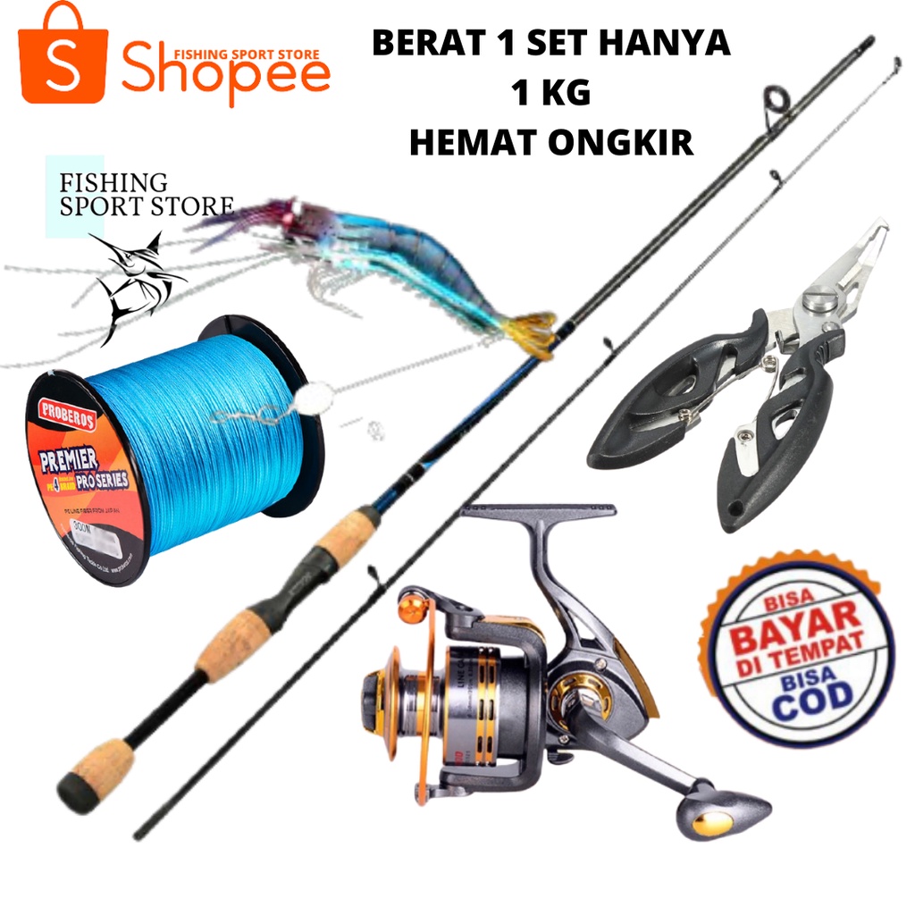 SET Paket COMBO HEMAT Mancing Mania Joran Spinning 180cm Reel Debao DB3000 Kail Udang Pancing Kolam 