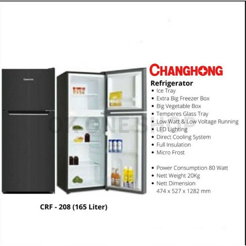 Kulkas 2 Pintu Changhong CRF-208 Small 2 Door Refrigerator 165 Liter