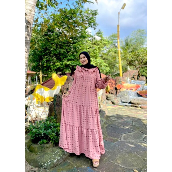 Gamis Jumbo long Dress Gamis Lebaran Idul fitri Gamis rubiah Crincle kerah korea Gamis rubiah Umpak-8