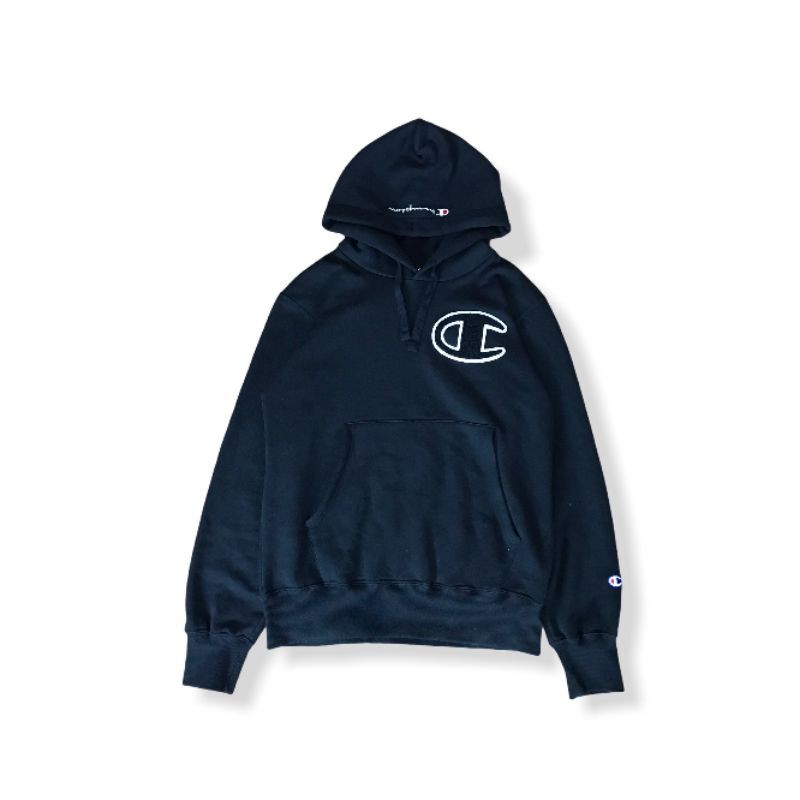 CHAMPION PULL OVER HOODIE BIG LOGO C PATCH C3 - L119 (Black)