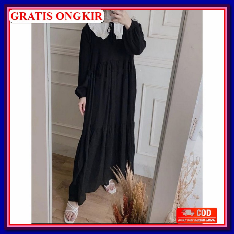 Gamis Muslimah Kiomi Long Dress Tunik Casual Tali Panjang Polos Premium Zakia Gamis Crinkle Airflow