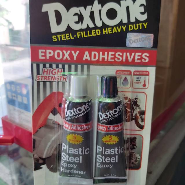 Lem besi dextone 5 menit.