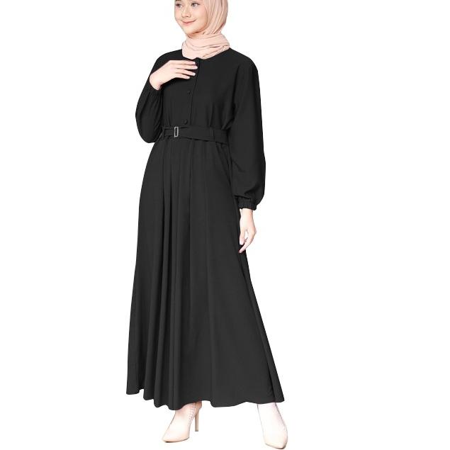 Gamis hitam polos gaun wanita muslim kekinian abayyaset kondangan ibu2 fashion cewek cwek casual kas