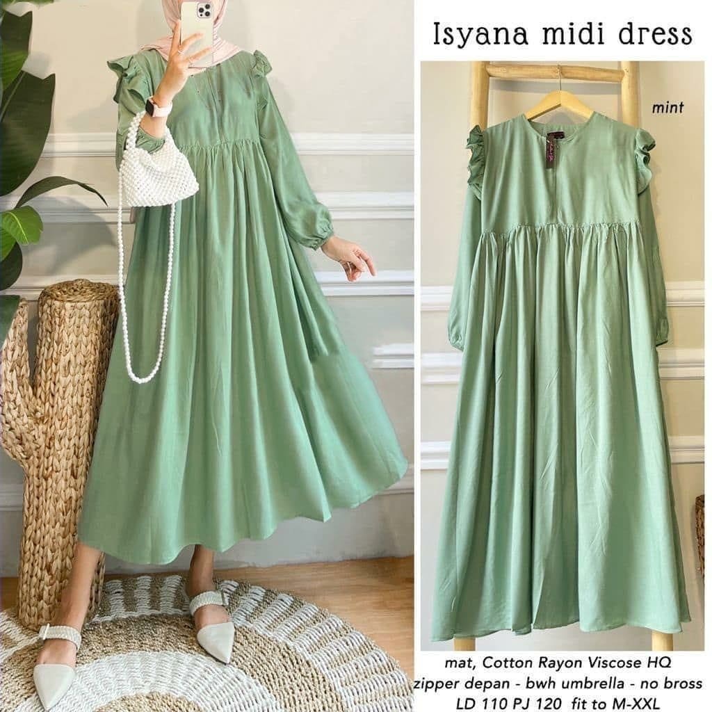 ISYANA MIDI DRESS HS KATUN RAYON LD 110 CM PB 121 CM ( BACA DESKRIPSI SEBELUM ORDER ) Gamis Dewasa Gamis Murah Meriah Promo Gamis Wanita Terbaru 2022