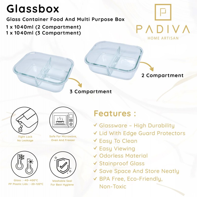 PADIVA 1040ML GOLD MIX 2+3COMPARTMENTS CRYSTAL GLASSBOX (GBC1040MG)