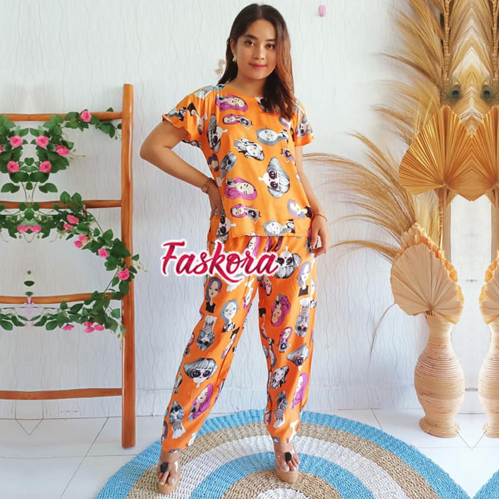 One Set Tie dye Wanita XXL Retro - Setelan Jumbo Rayon Wanita Kekinian - Pajamas Tiedye Set