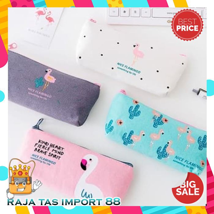 

A D A Tempat Pensil/Kosmetik/Makeup Bahan Kanvas Warna Hijau/Pink/Biru Motif Kartun Untuk Pel A080
