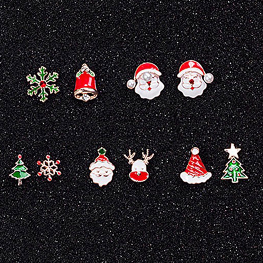 Anting Stud Tindik Desain Snowman Rusa Bell Pohon Natal Santa Claus Untuk Wanita