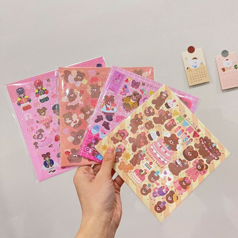 

1 LEMBAR STIKER TEMA BERUANG BIG BEAR STICKERS WITH GLITTER LUCU MURAH BULLET JURNAL DIY DIARY