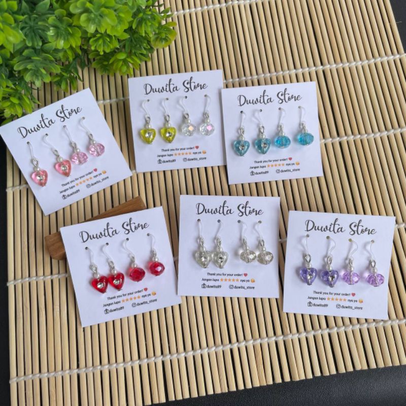 HANDMADE ANTING ANAK/DEWASA ANTING KAIT PLASTIK MOTIF LOVE-CEKO(BUNDLE)