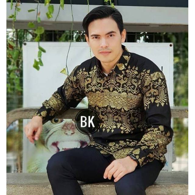 Nivana Batik Kemeja Prada Anjani Emas &amp; Perak| Panjang | Baju Atasan Pria Modern