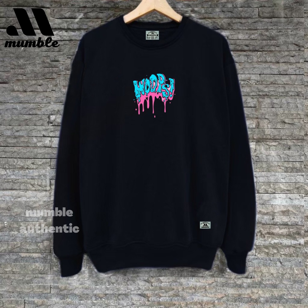 Sweater Hitam Pria Wanita Aesthetic Lokal Bandung Terbaru 2022 List WOOPS Original Premium Mumble Authentic Switer Crewneck Bigsize