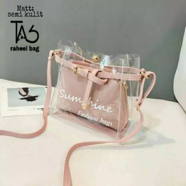 Tas wanita transparan Tas sling bag Tali pita