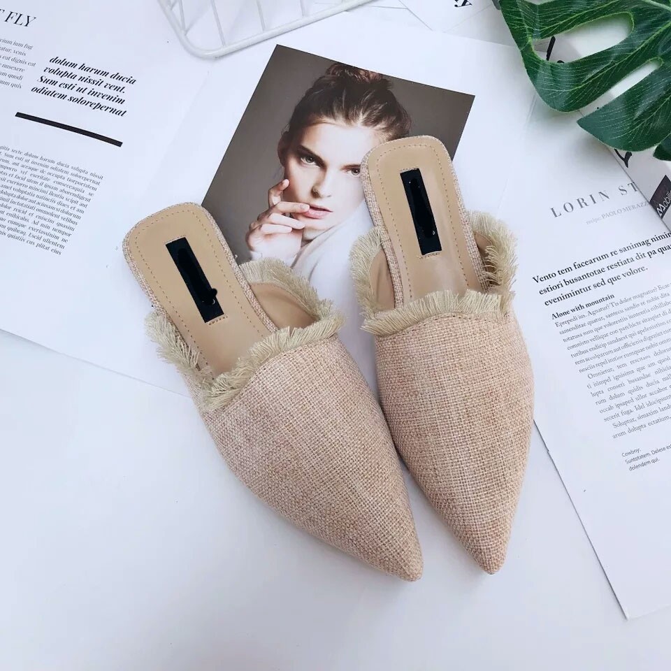 Sepatudari Karin Flatshoes wanita mules rumbai sepatu balet nyaman dipakai KR-FS0028