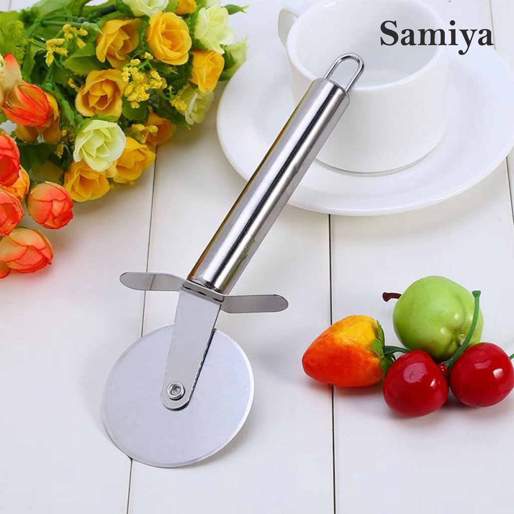 alat pemotong kue pizza roda stainless / stainless steel pizza single wheel cut