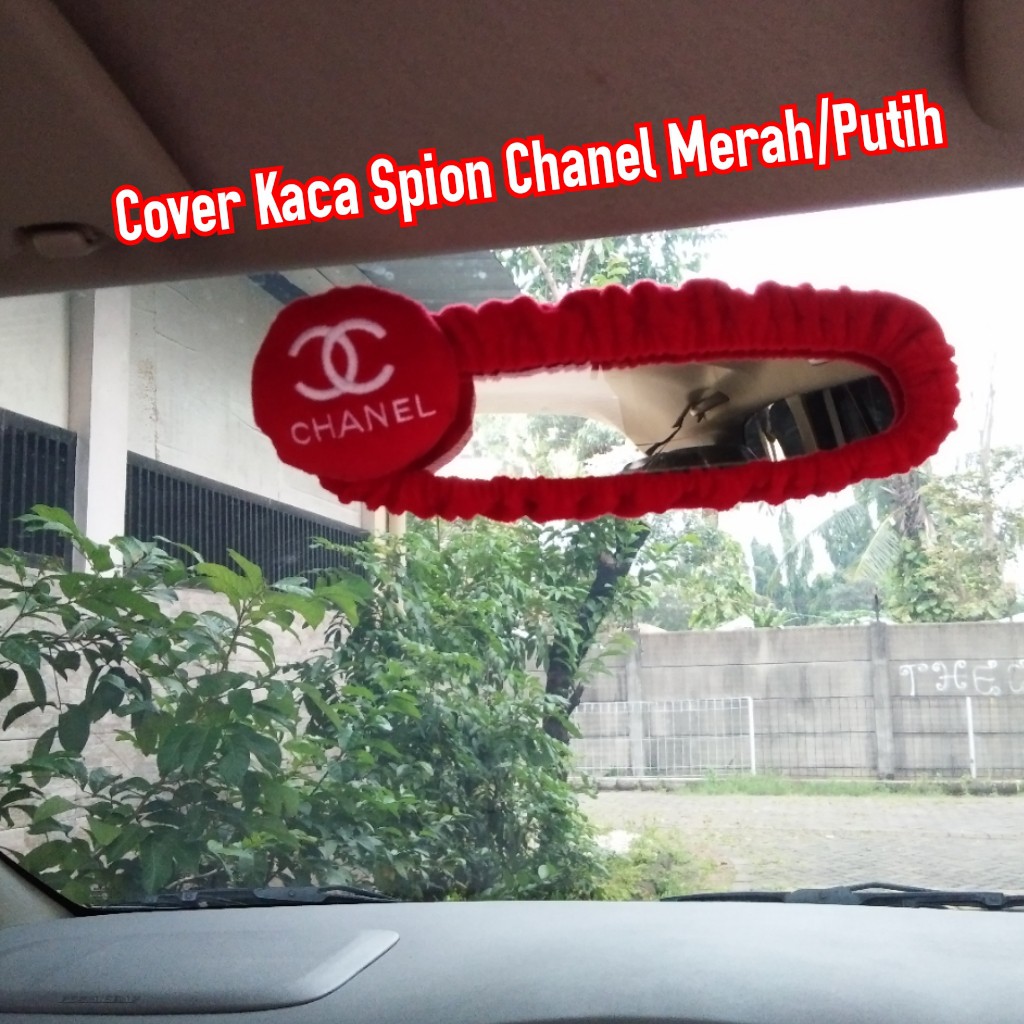 Sarung Spion Cover Spion kaca dalam Motif Bando Chanel Merah Tulisan Putih