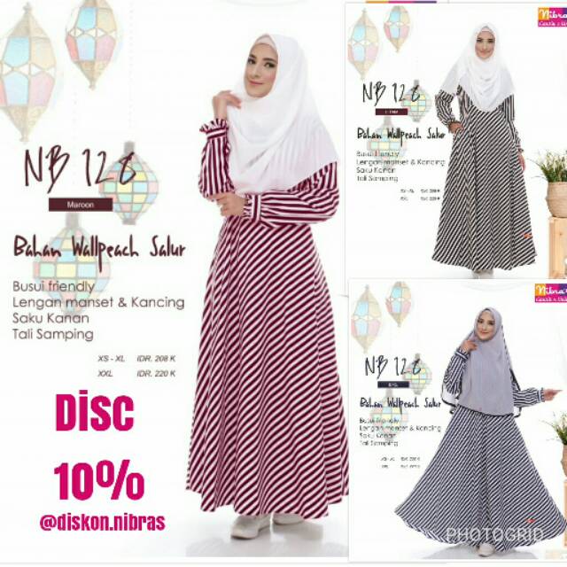 [Original] Gamis Nibras NB 128 Wolfis Marun/Hitam/Biru Promo Diskon Dress Wanita Branded