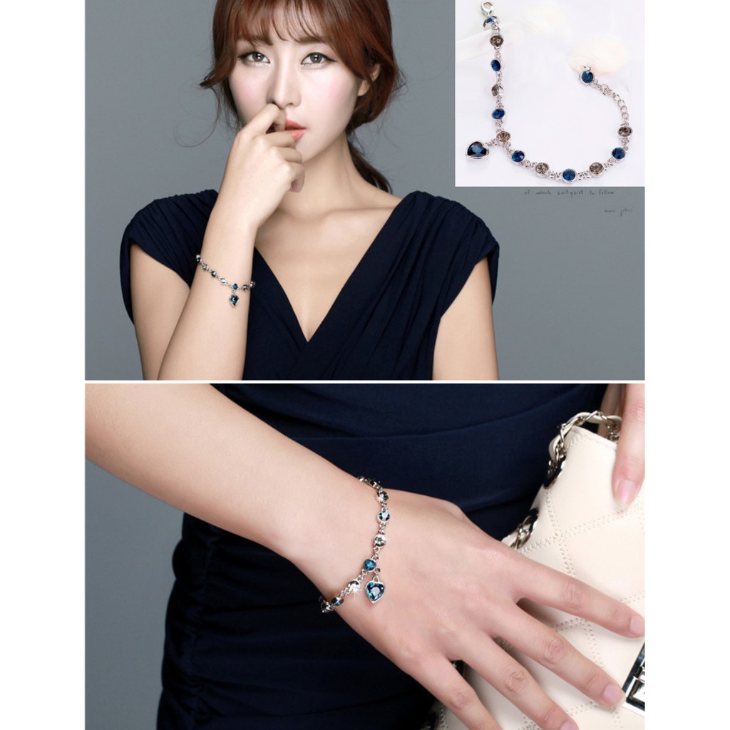 Gelang Rantai Wanita TITANIC Heart of Ocean Love Hati Biru Fashion Women Bracelet Bangle Permata
