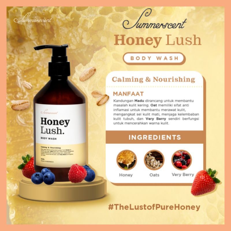 Honey Lush Body Wash Summerscent 300ml Sabun Mandi Cair BPOM Free Bubblewrap