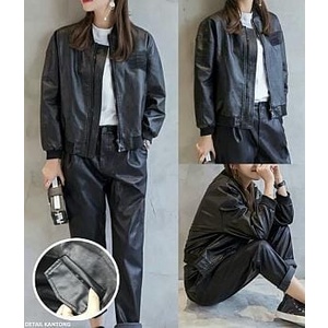 SSOnlineShop77 -- (C-111) Jacket Kulit Import / Jaket Polos Hitam Wanita Import / Jaket Kulit Wanita