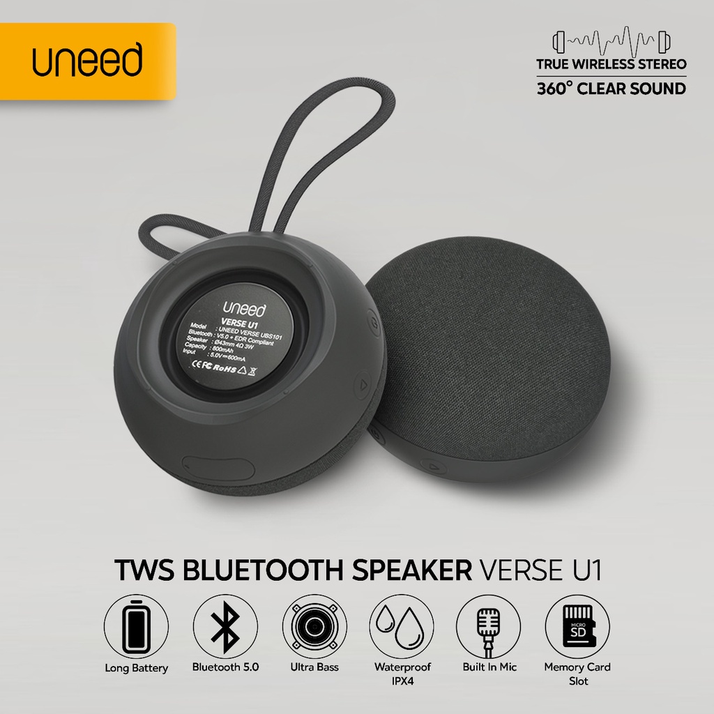 UNEED TWS Speaker Bluetooth 5.0 Hi-Fi Sound IPX4 Waterproof - UBS101