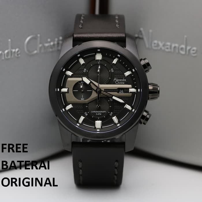 [Free Baterai] JAM TANGAN PRIA ALEXANDRE CHRISTIE AC 6270 FULL BLACK LEATHER BLACK ORIGINAL GARANSI 