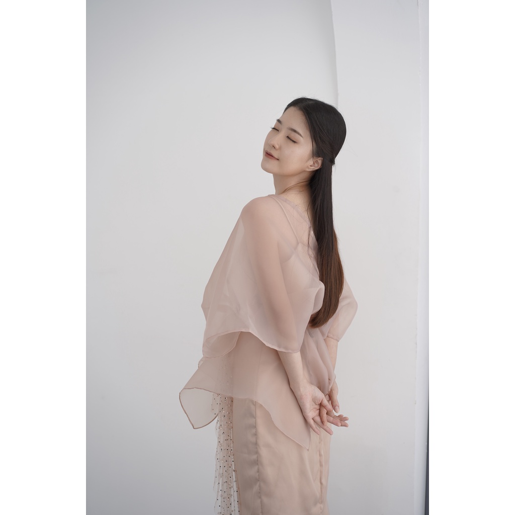 Aura Label - Giselle Cream Organza Top - blouse organza wanita cream nude - blouse korea (TOP ONLY TIDAK INCLUDE INNER DALAMAN)