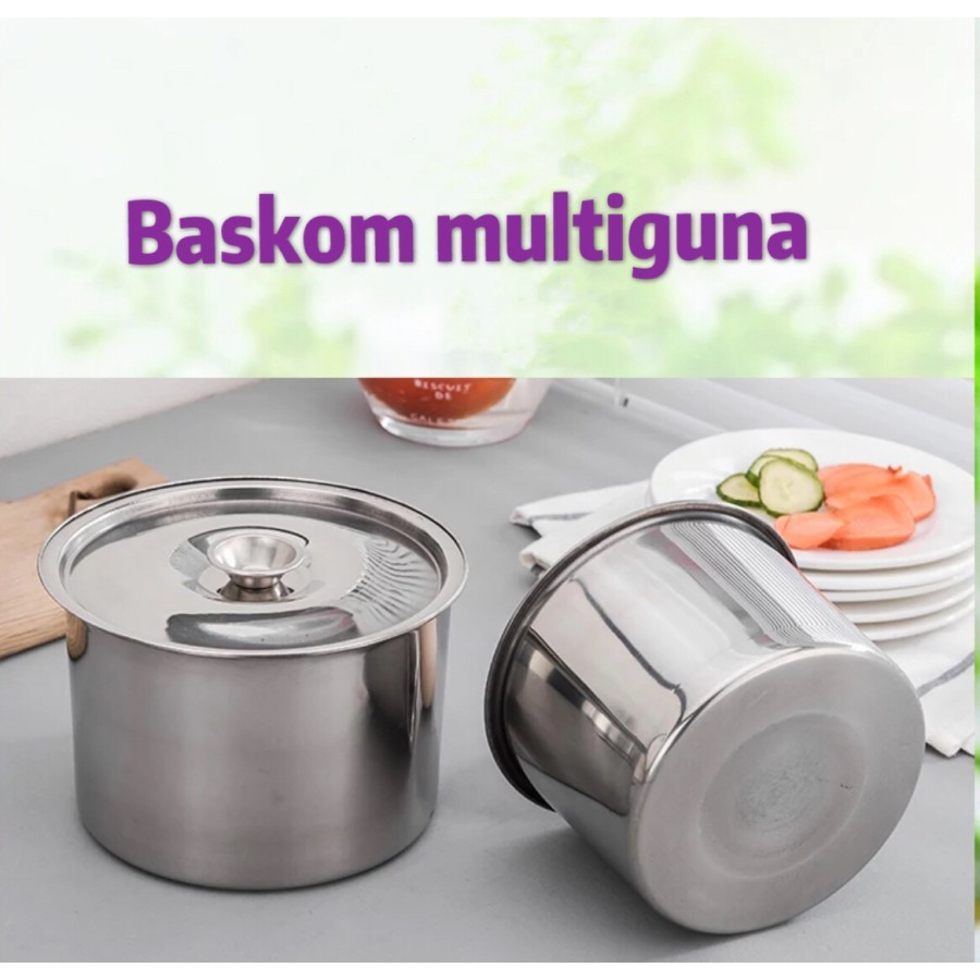 Baskom anti panas bumbu 16cm serbaguna + tutup stainless steel
