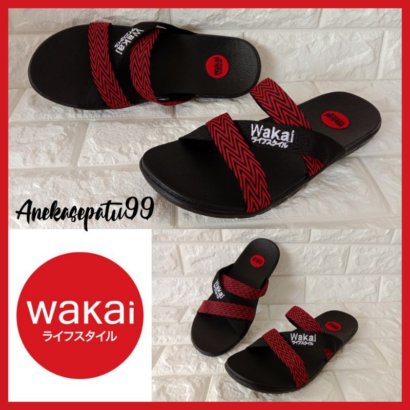 SANDAL PRIA DAN WANITA UNISEX WAKAI / SANDAL SLIDE FLAT SPORT OUTDOOR CASUAL SANTAI COUPLE  MURAH