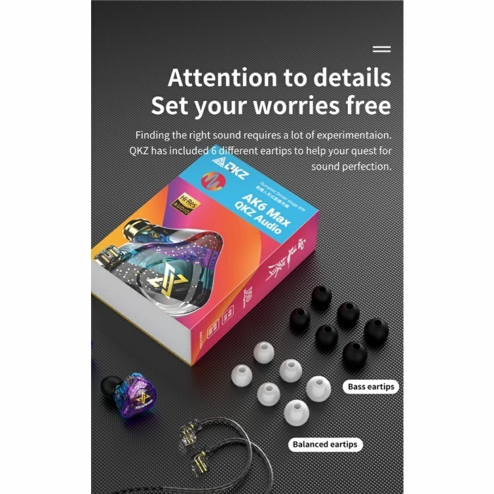 QKZ AK6 MAX In-Ear Monitor Dinamis Earphone HiFi Bass Kabel Sport Headphone Gaming Headset Reduksi Kebisingan with Mikrofon