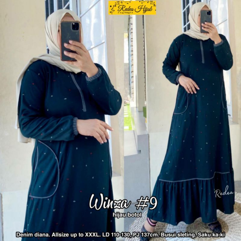 Gamis Dress Baju Muslim Jumbo Big Size Winza #9 Up to 3L Bahan Denim Diana LD 110 - 130 cm Busui