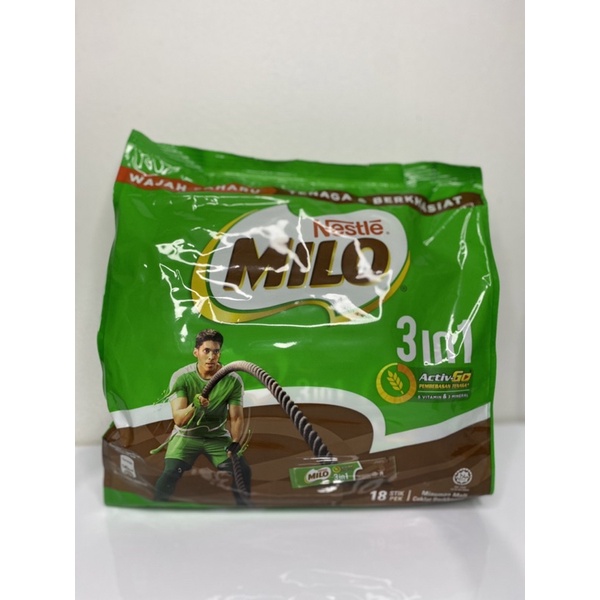 NESTLE MILO 3 in 1 ACTIV GO MALAYSIA 18 SACHET SNACK MAKANAN MINUMAN SUSU BUBUK IMPOR MALAYSIA