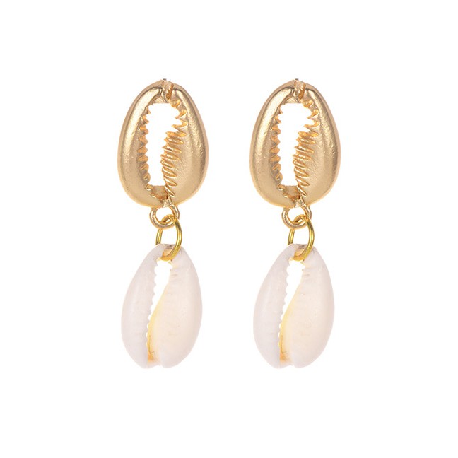 LRC Anting Tusuk Fashion Gold Alloy Shell Earrings F47611