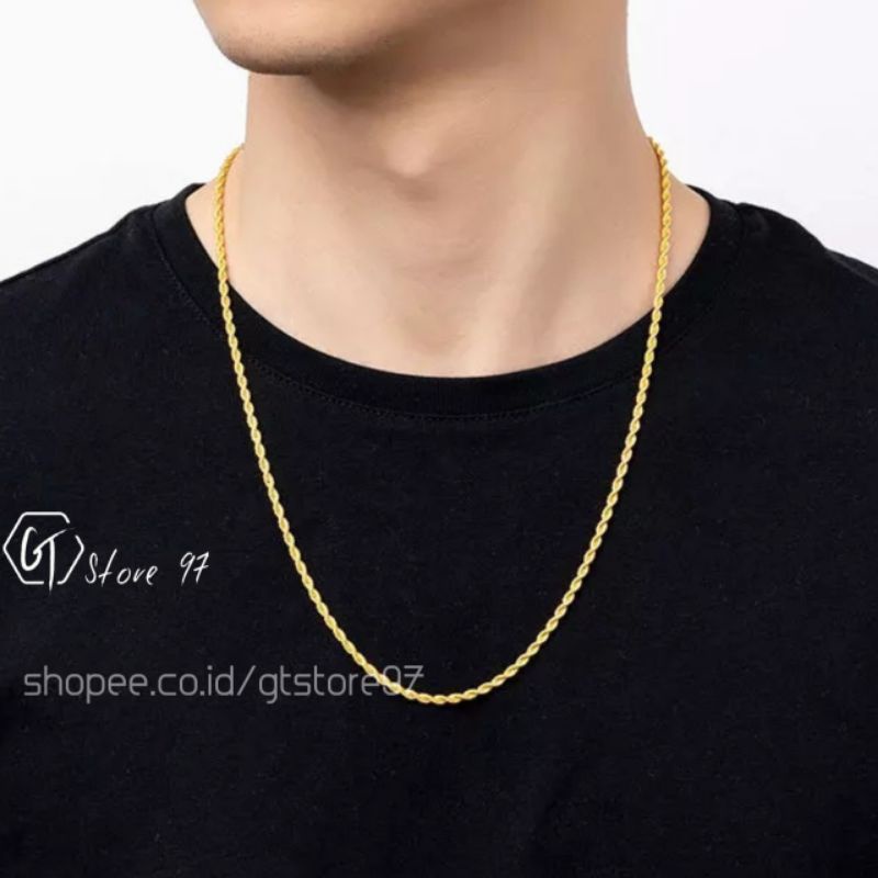 Kalung Titanium Pria Emas Anti Karat Kalung Titanium Rante Gold Titanium Kalung Rantai Cowok Cewek Wanita Cowo Cewe Kalung Stainless Steel Anti Pudar