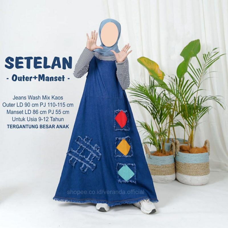 Keira Setelan Overall Anak Perempuan Tanggung Usia 9-12 Tahun PLUS Manset Set Baju Kodok Rok Panjang