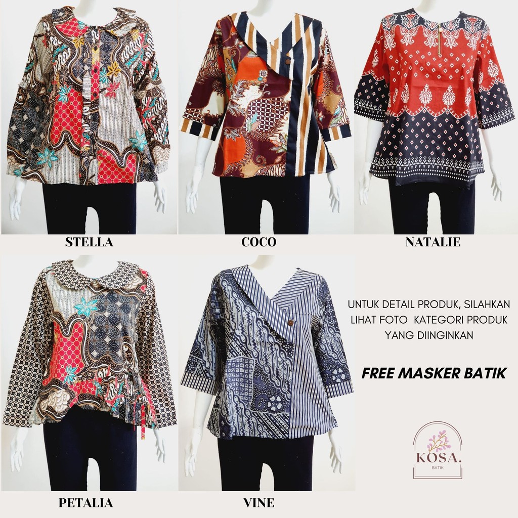 (KOSA) BLOUSE & KEMEJA BATIK WANITA MODERN UNTUK KERJA/ LEBARAN/ KONDANGAN/ PESTA +FREE MASKER BATIK