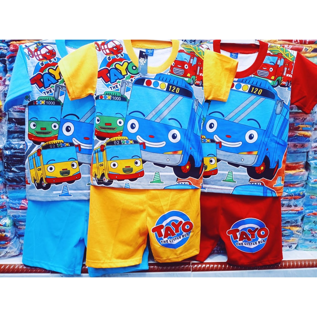 hokycia/ Baju Setelan Anak Cowok Tayo Stelan Anak Laki-laki Baju Harian Anak 2-10 tahun