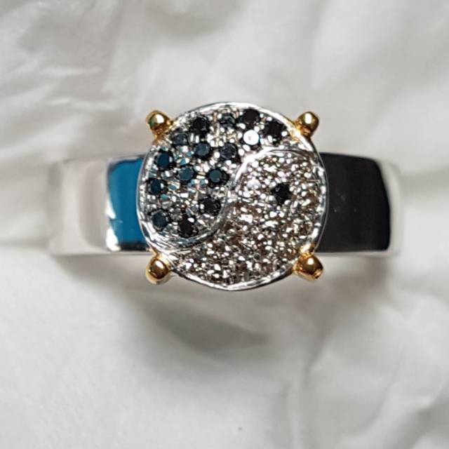 C966 Cincin perak silver mata intan berlian diamond asli motif yin yang no 16 atau 7.25 murah
