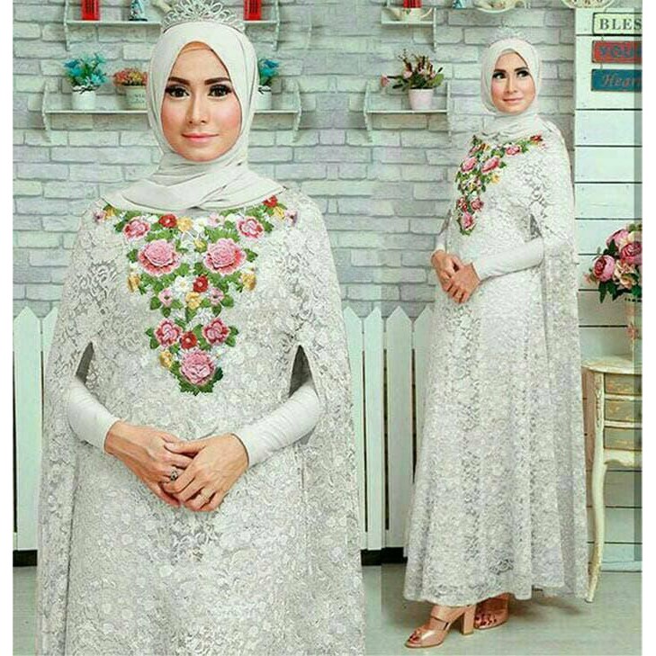[gamis-wanita] GAMIS ABAYA PESTA BROKAT BORDIR PUTIH 1.100