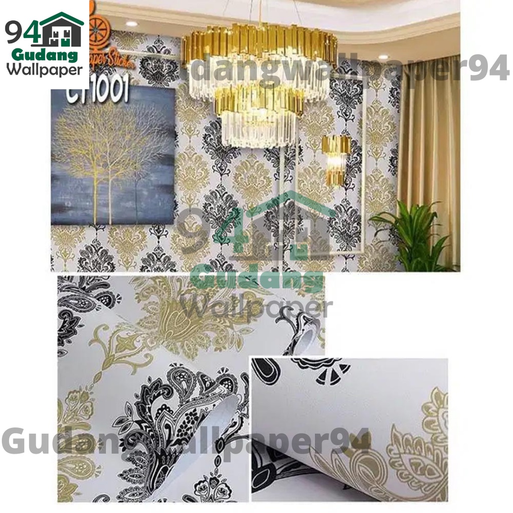 (COD) Gudang Wallpaper Stiker Dinding PVC Anti Air / Wallpaper kamar Tidur Promo Murah Batik Lemon Bahan PVC Premium Anti Air