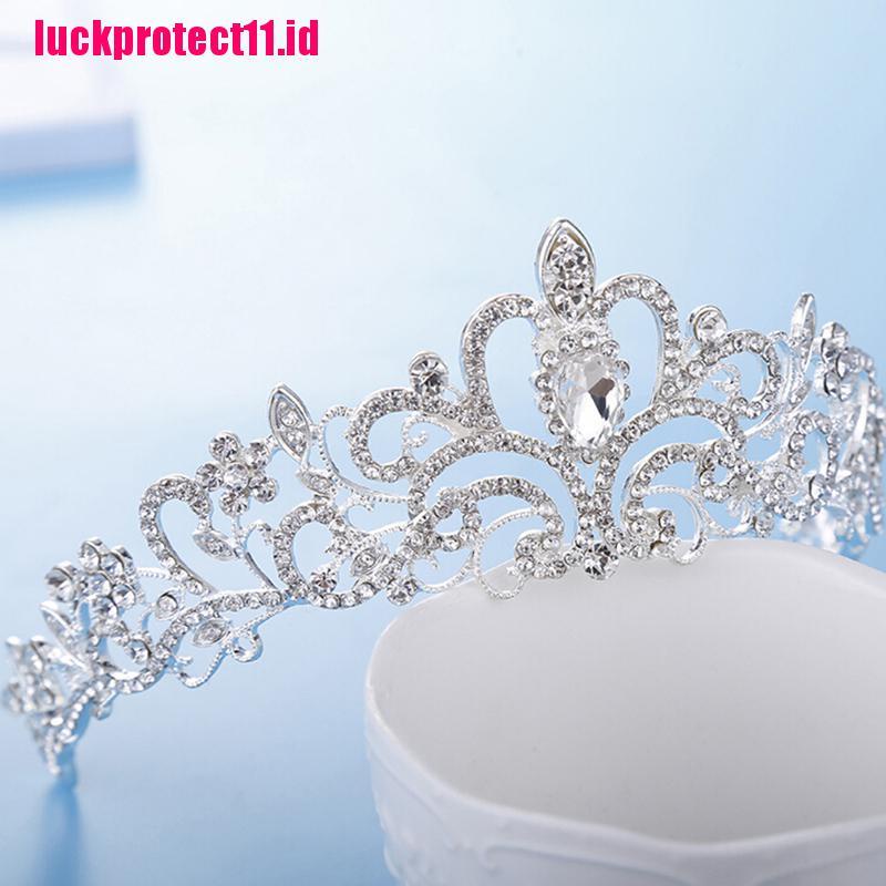 (LUCK) Mahkota / Tiara Hias Berlian Imitasi Gaya Elegan Untuk Pengantin Wanita