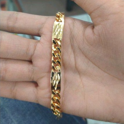 gelang tangan wanita rantai plat ukir gold perhiasan wanita titanium gold