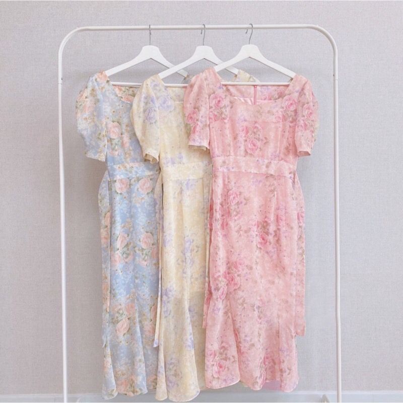 VN SUMMER DRESS / DRESS PANTAI /  KOREAN DRESS BEACH PARTY SQUARE NECK SINHYE MERMAID FLORAL DRESS