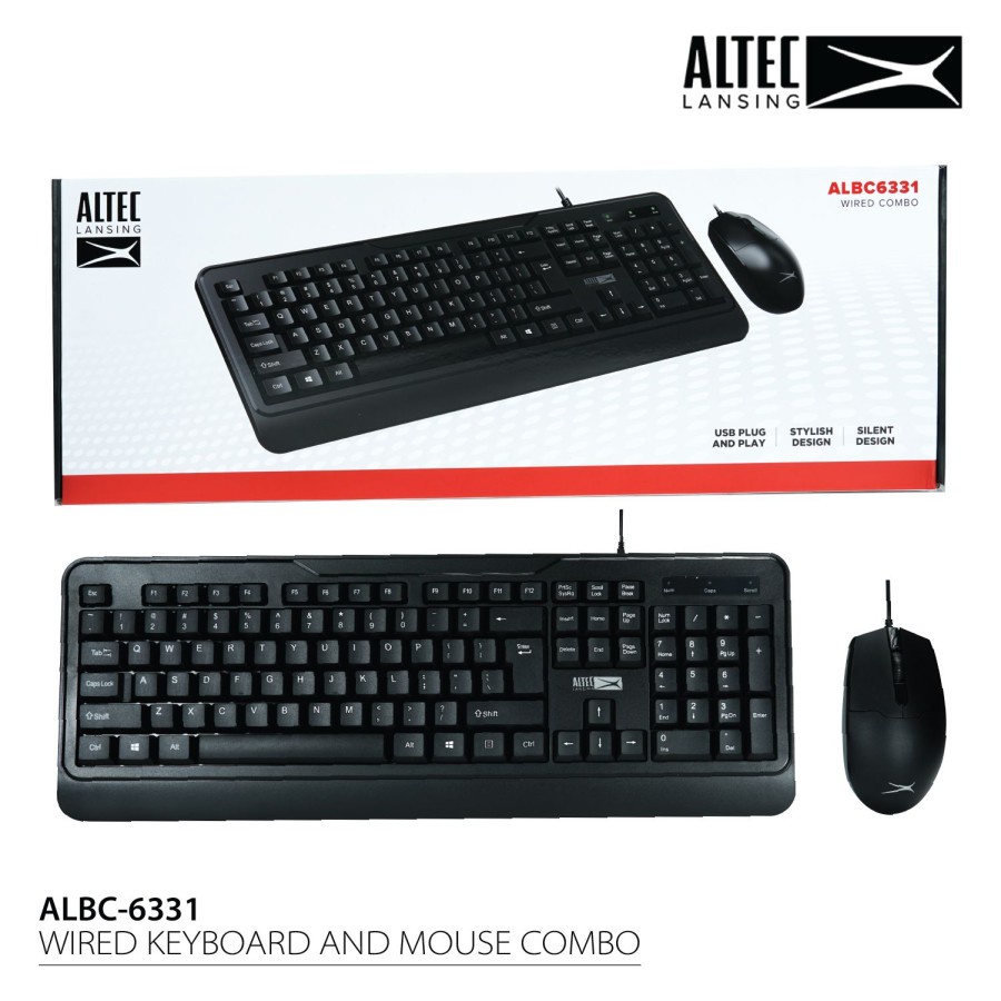 Mouse keyboard altec lansing wired usb membrane 104 key full size optical 3d 1200dpi silent albc6331 albc-6331