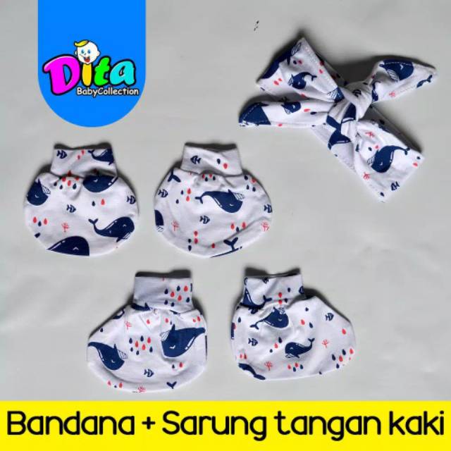 DITA Set Bandana Motif Sarung Tangan Kaki / Perlengkapan bayi/ sarung tangan kaki murah