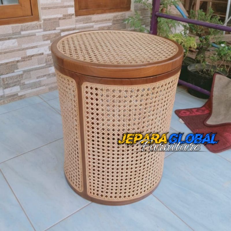Keranjang laundry jati rotan round (keranjang baju,keranjang jati )